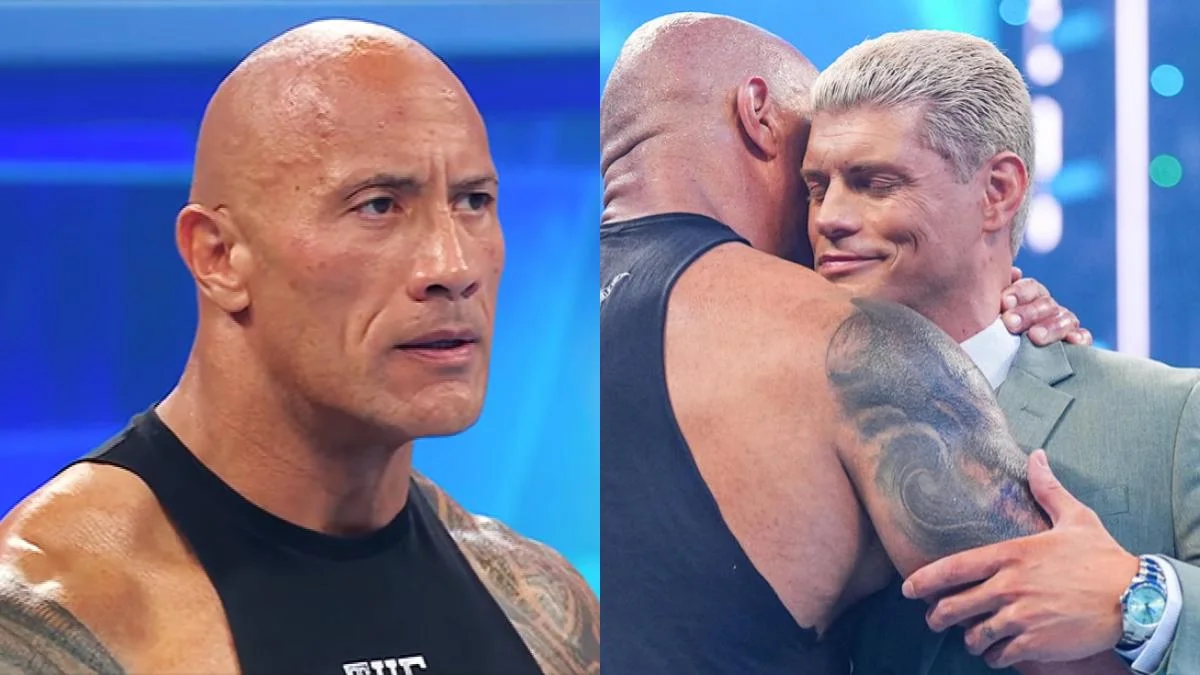 The Rock cody rhodes hug feb 4