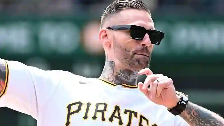 PITTSBURGH, PENNSYLVANIA - AUGUST 10: Corey Graves of the WWE throws out a first pitch before the game between the Pittsburgh Pirates and the Atlanta Braves at PNC Park on August 10, 2023 in Pittsburgh, Pennsylvania. (Photo by Justin Berl/Getty Images)